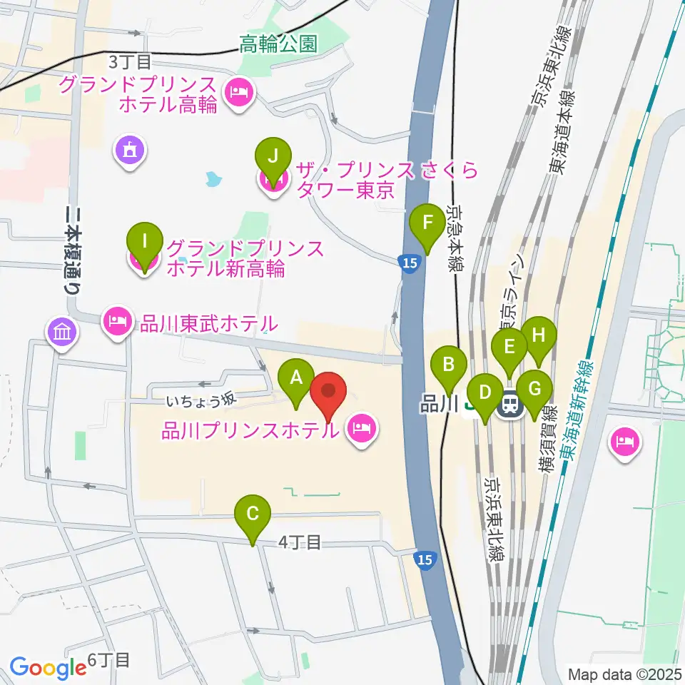品川プリンスホテル クラブeX周辺のコンビニエンスストア一覧地図
