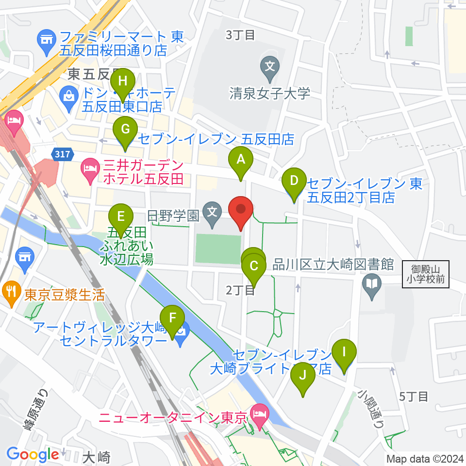 品川区立総合体育館周辺のコンビニエンスストア一覧地図