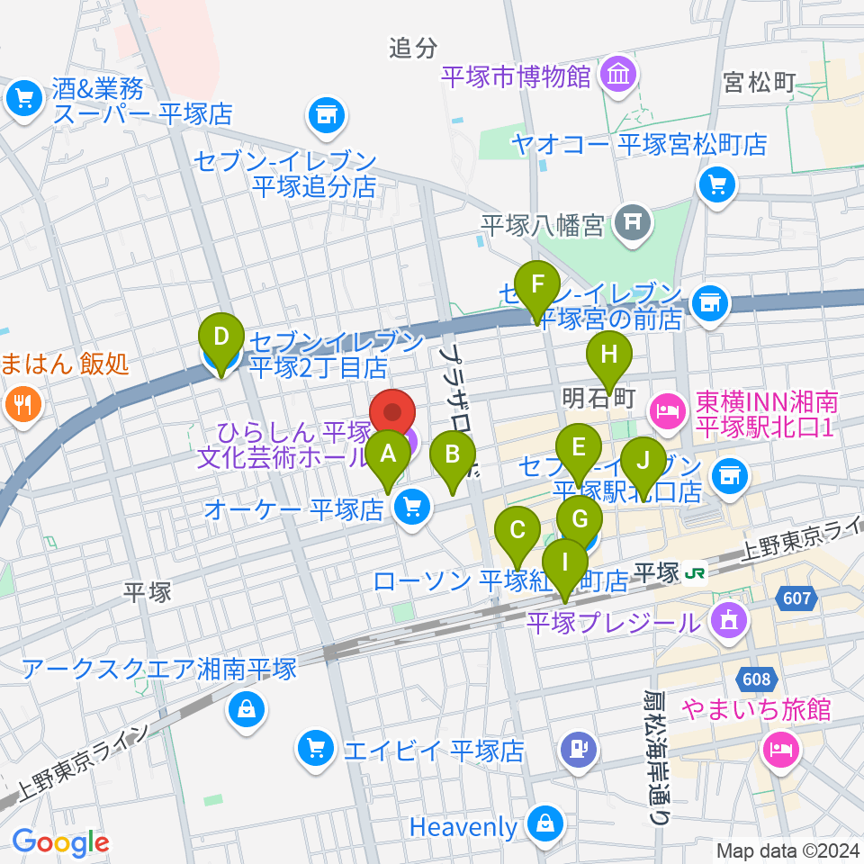 ひらしん平塚文化芸術ホール周辺のコンビニエンスストア一覧地図