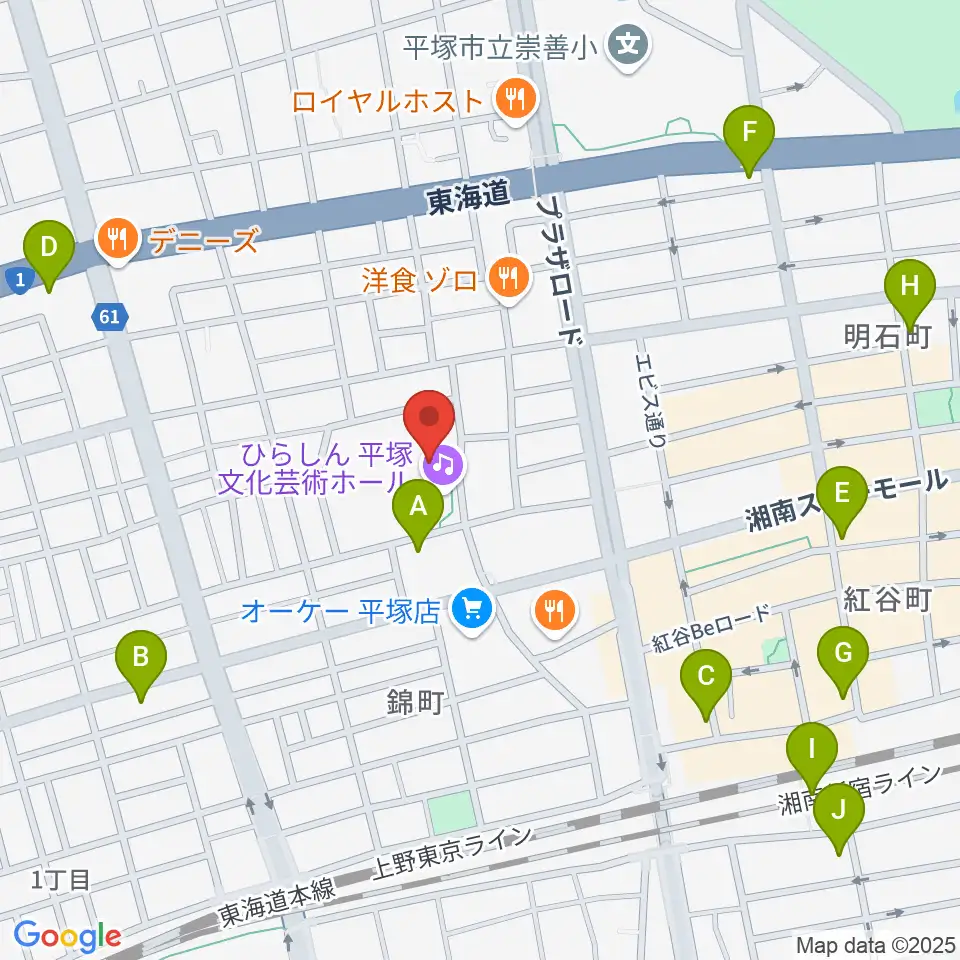 ひらしん平塚文化芸術ホール周辺のコンビニエンスストア一覧地図