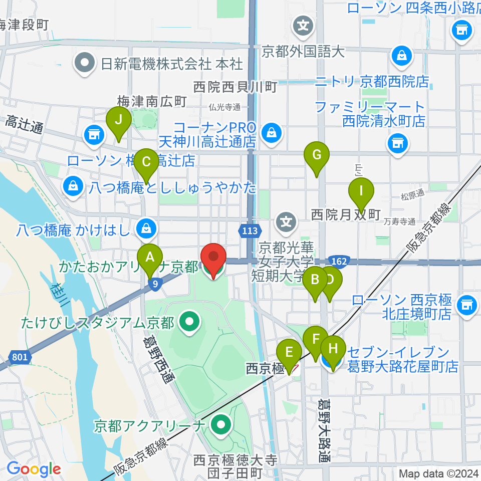 かたおかアリーナ京都周辺のコンビニエンスストア一覧地図