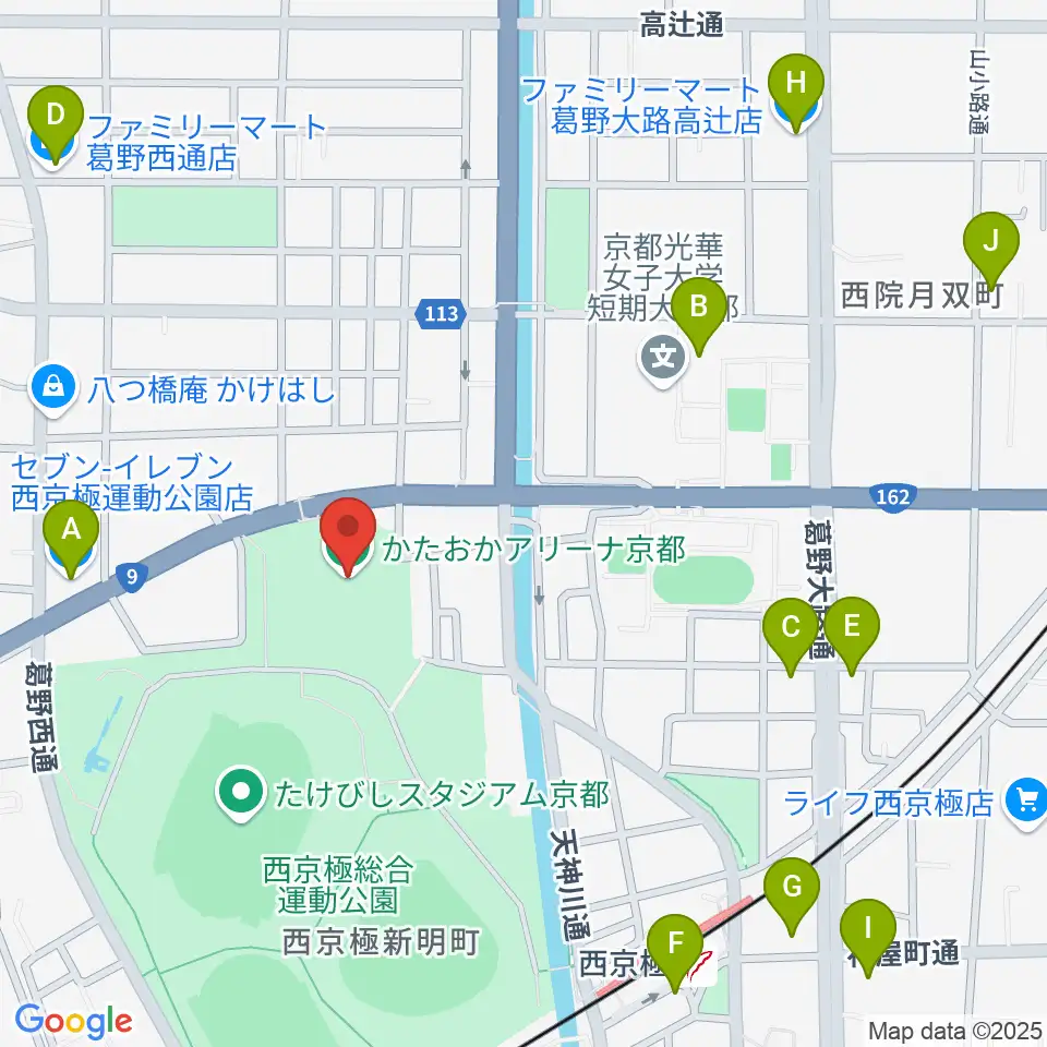 かたおかアリーナ京都周辺のコンビニエンスストア一覧地図