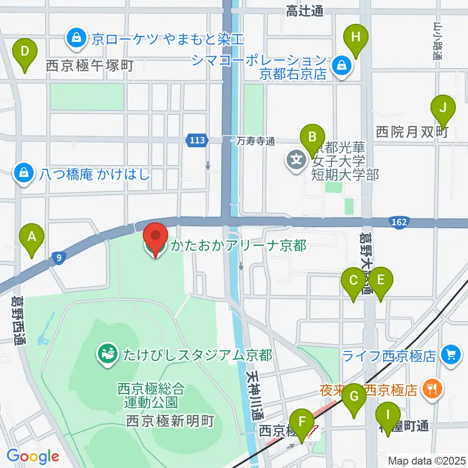 かたおかアリーナ京都周辺のコンビニエンスストア一覧地図