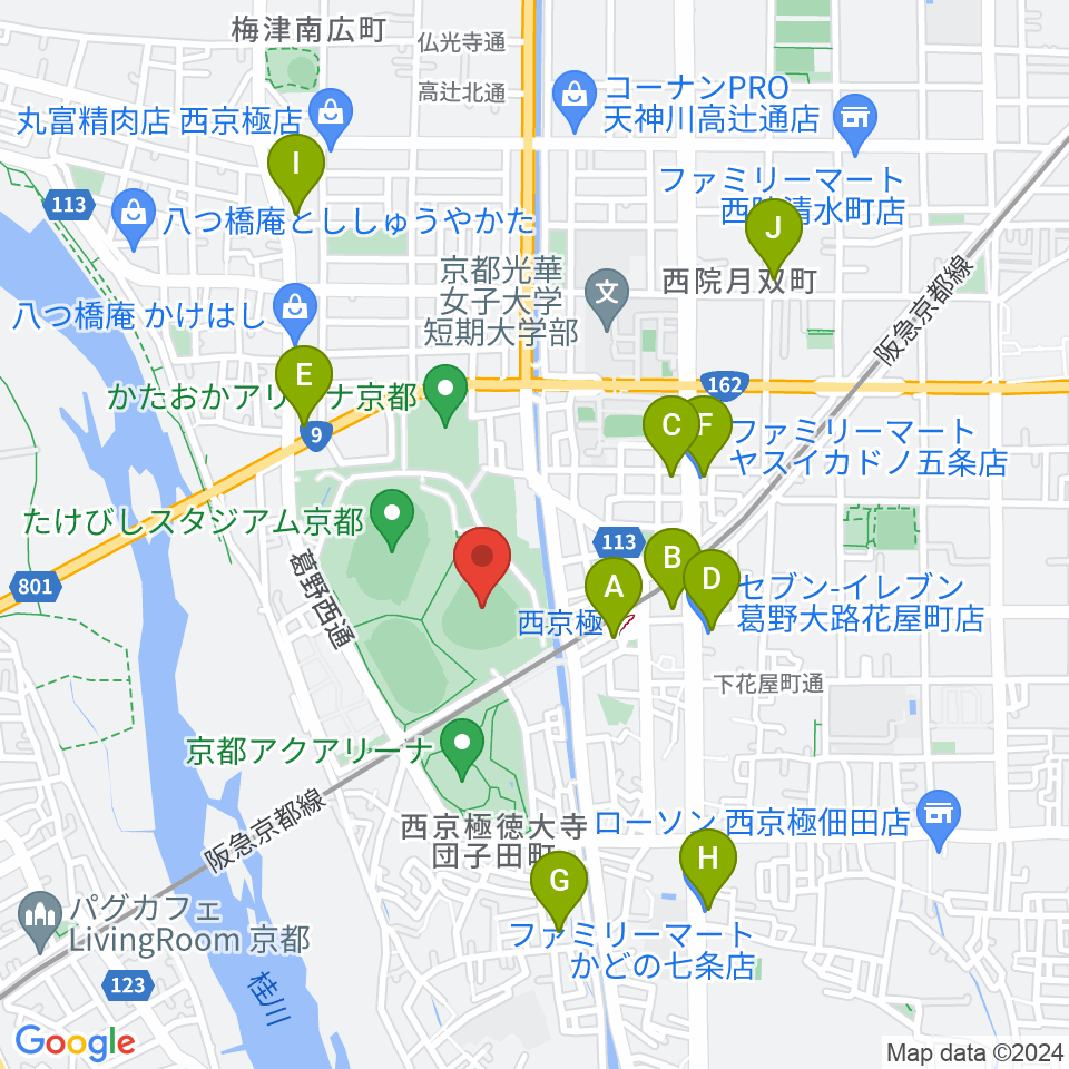わかさスタジアム京都周辺のコンビニエンスストア一覧地図
