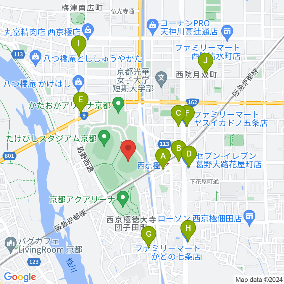 わかさスタジアム京都周辺のコンビニエンスストア一覧地図