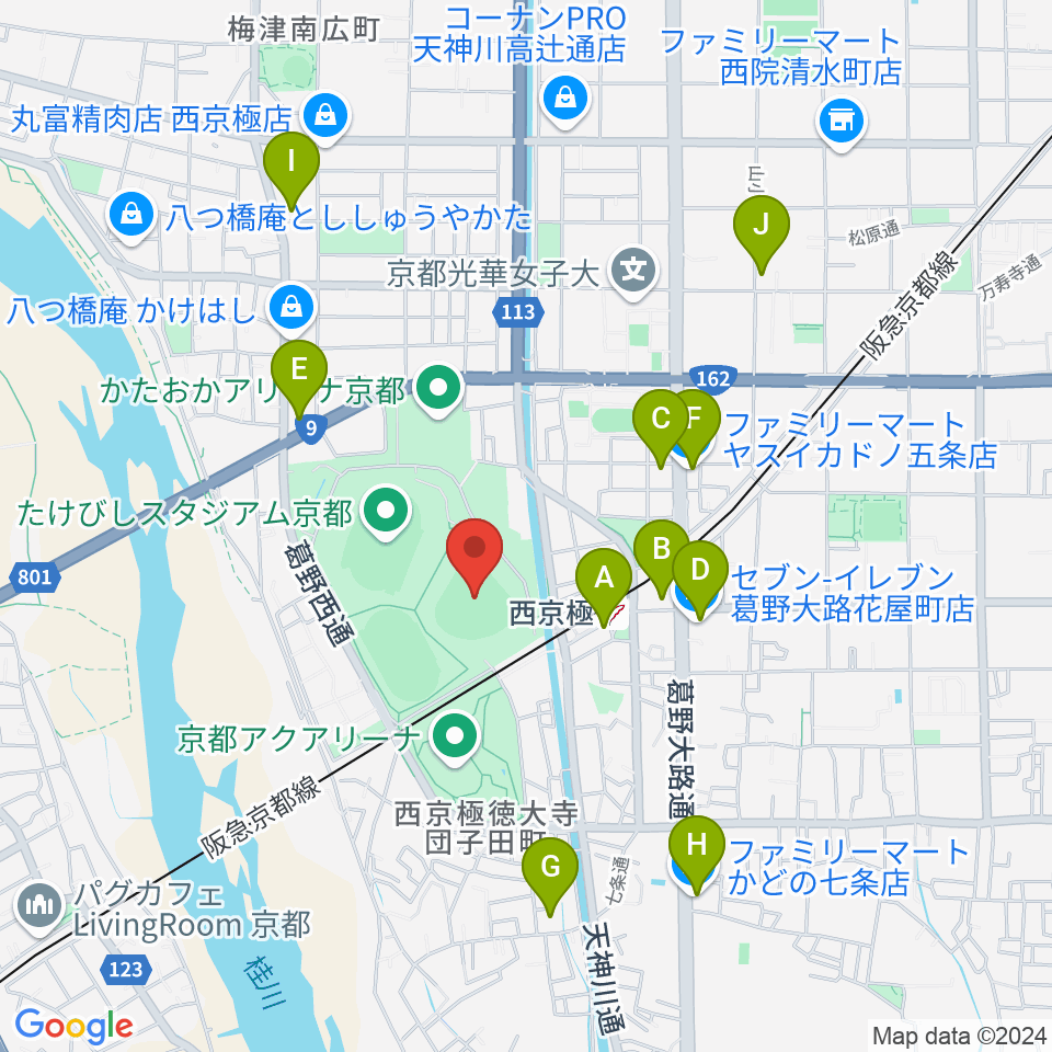 わかさスタジアム京都周辺のコンビニエンスストア一覧地図