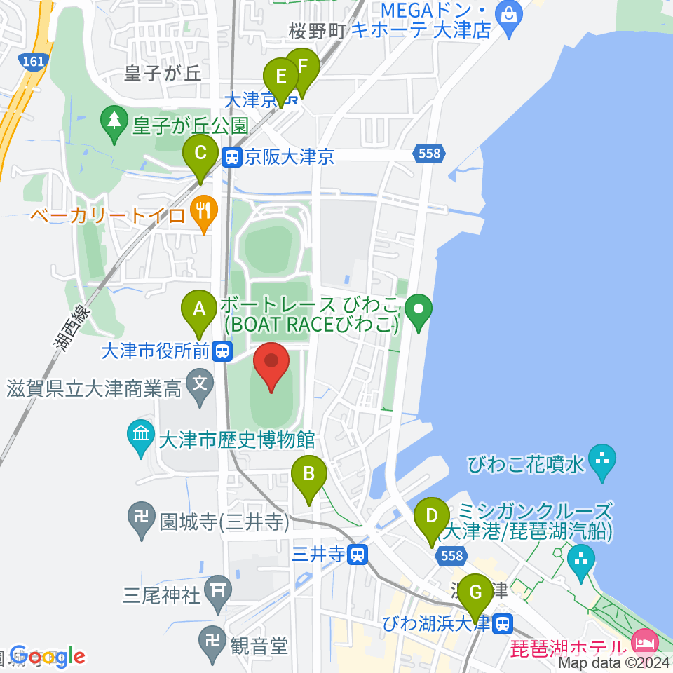 皇子山陸上競技場周辺のコンビニエンスストア一覧地図