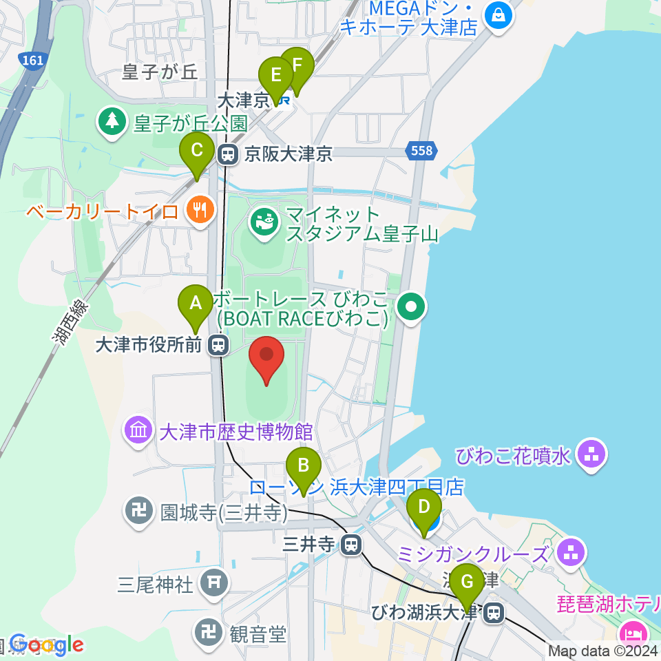 皇子山陸上競技場周辺のコンビニエンスストア一覧地図