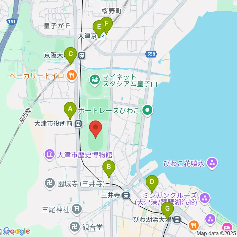 皇子山陸上競技場周辺のコンビニエンスストア一覧地図