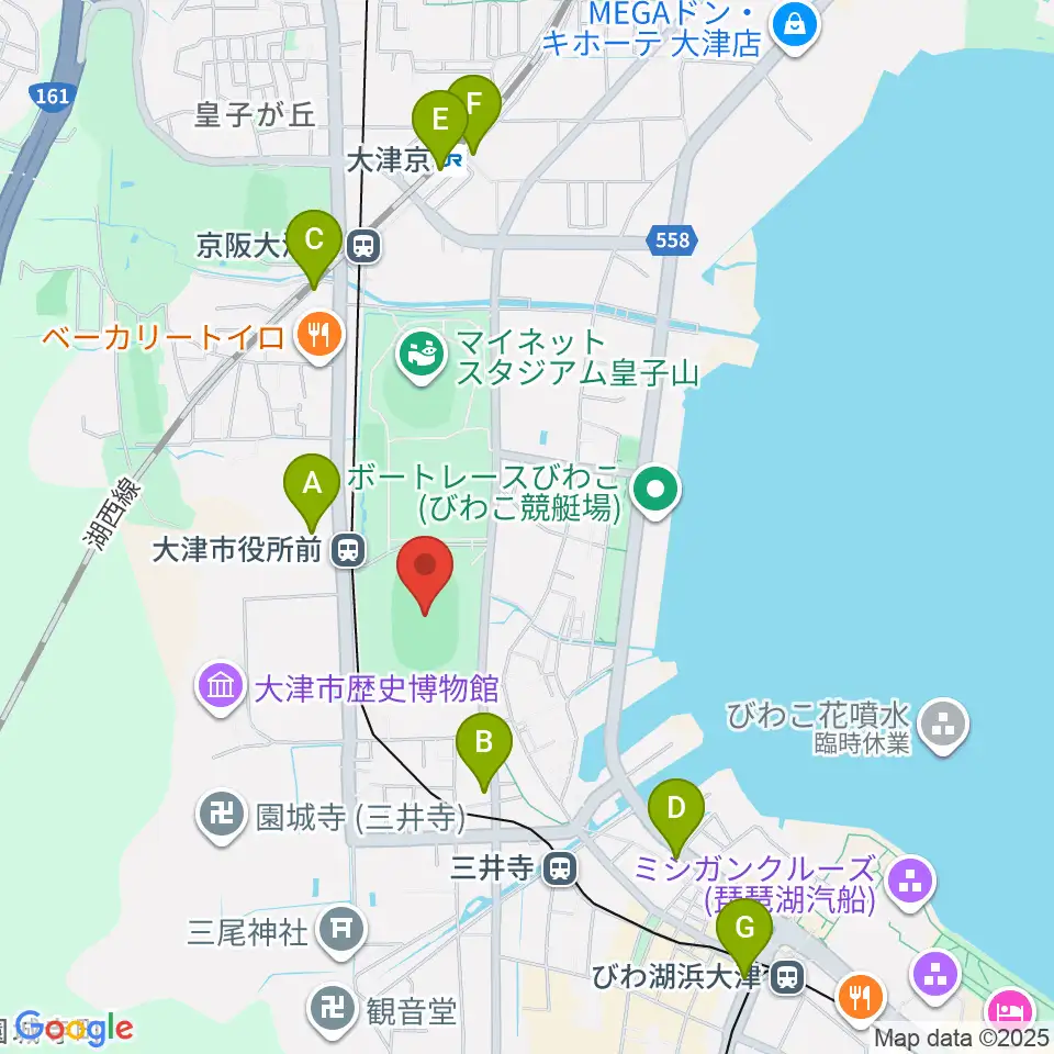 皇子山陸上競技場周辺のコンビニエンスストア一覧地図