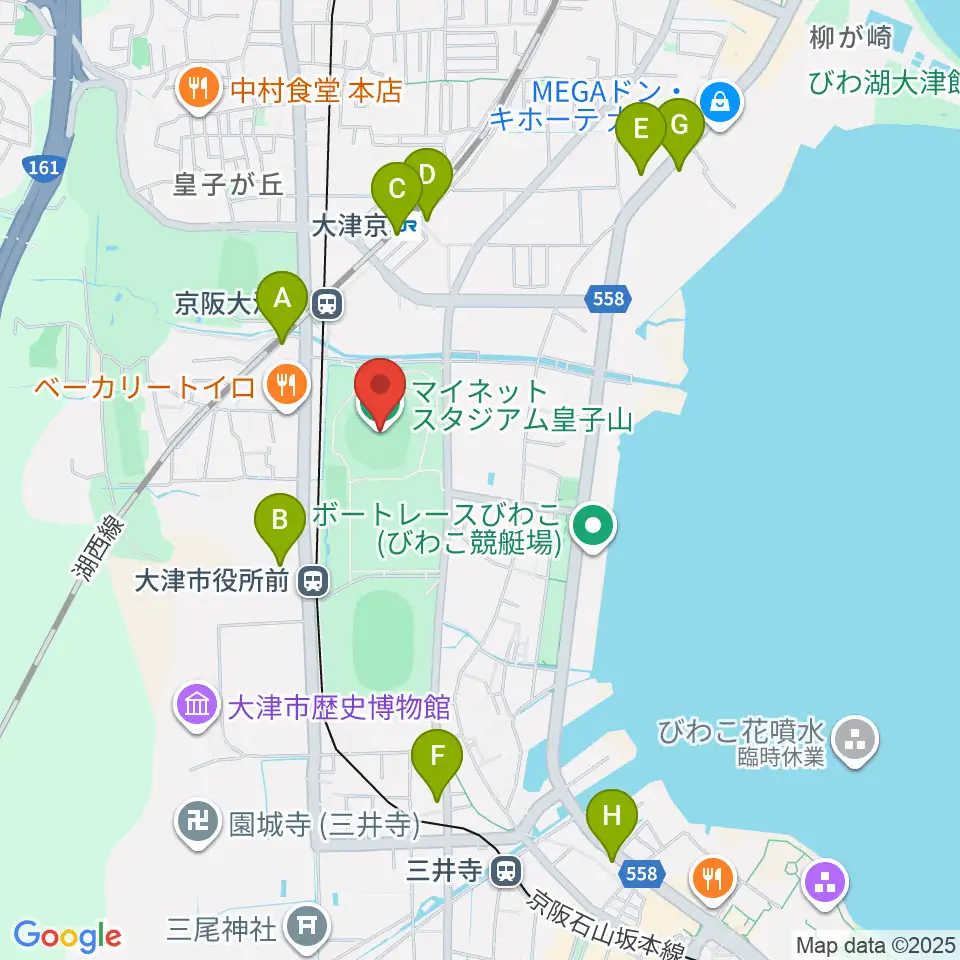 マイネットスタジアム皇子山周辺のコンビニエンスストア一覧地図