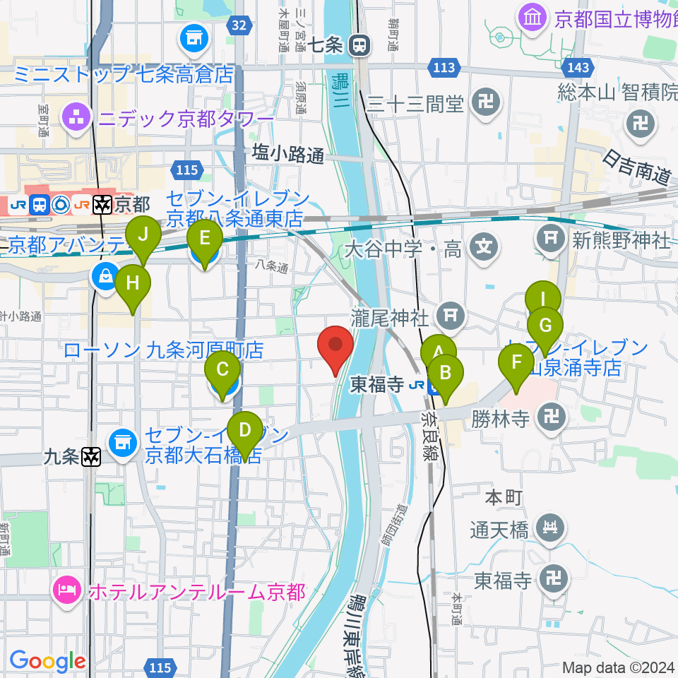 Theatre E9 Kyoto周辺のコンビニエンスストア一覧地図