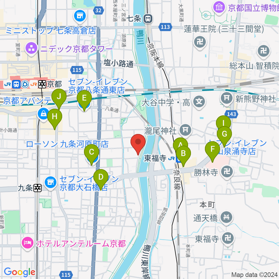 Theatre E9 Kyoto周辺のコンビニエンスストア一覧地図