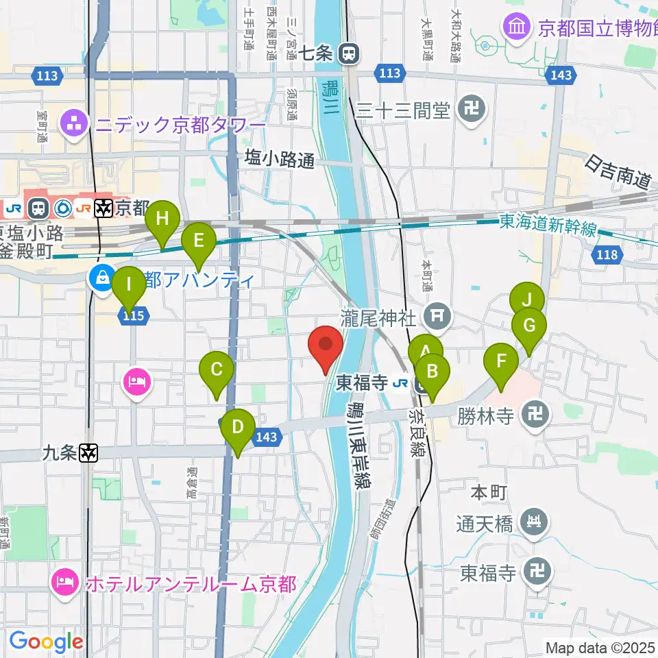 Theatre E9 Kyoto周辺のコンビニエンスストア一覧地図