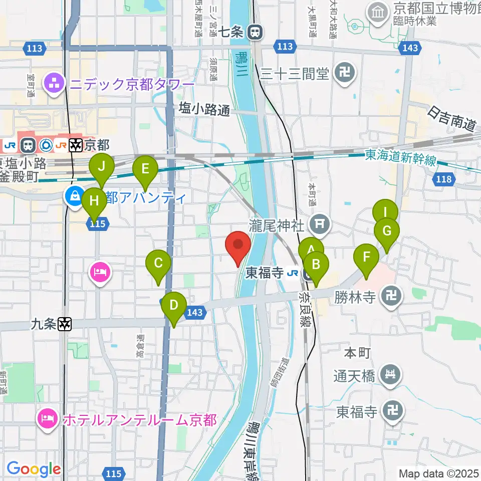 Theatre E9 Kyoto周辺のコンビニエンスストア一覧地図