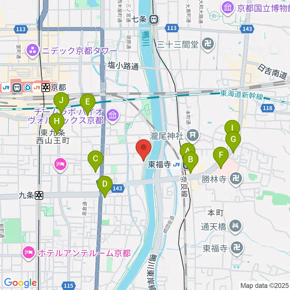 Theatre E9 Kyoto周辺のコンビニエンスストア一覧地図