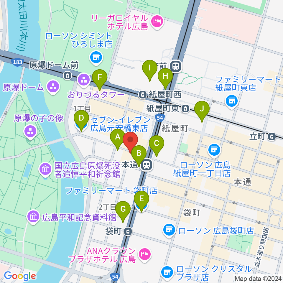 広島Yise周辺のコンビニエンスストア一覧地図