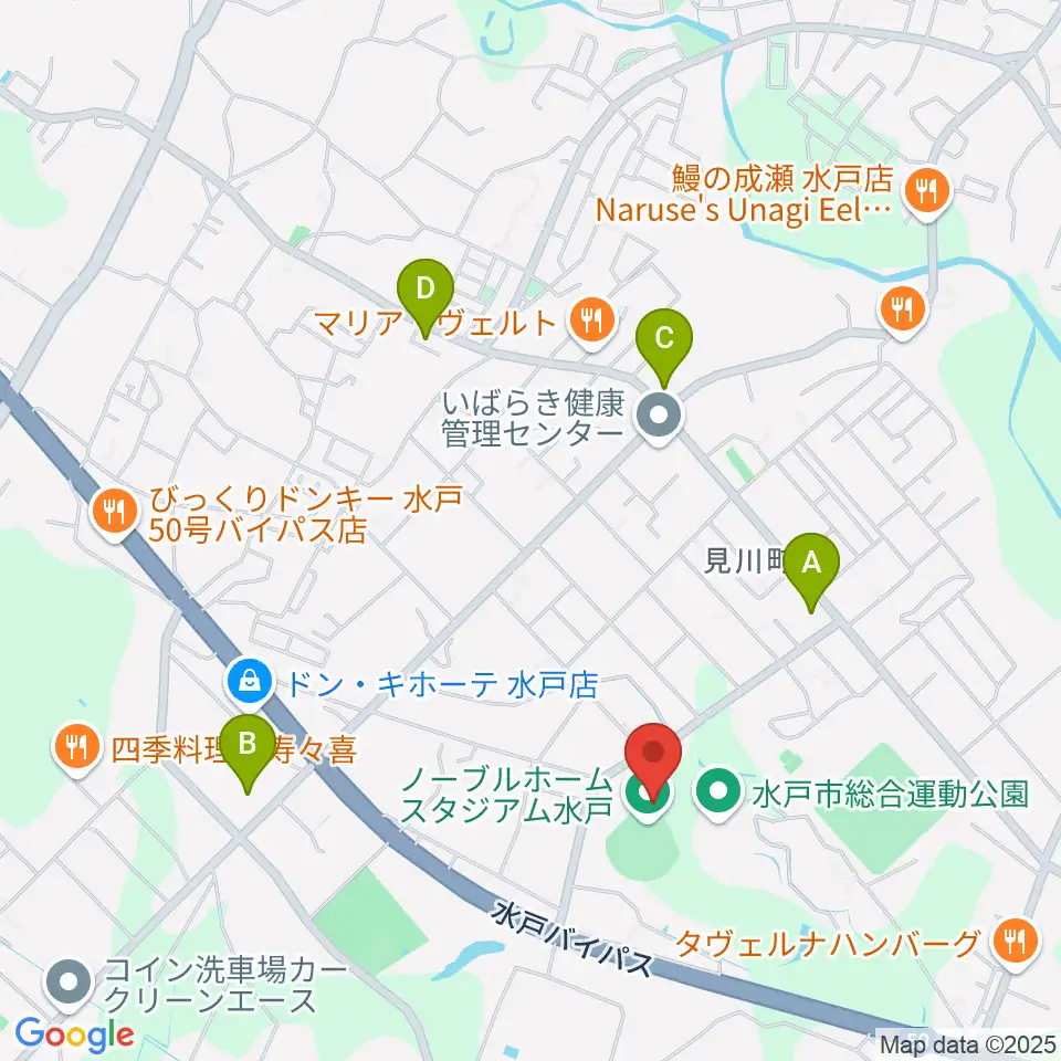 ノーブルホームスタジアム水戸周辺のコンビニエンスストア一覧地図