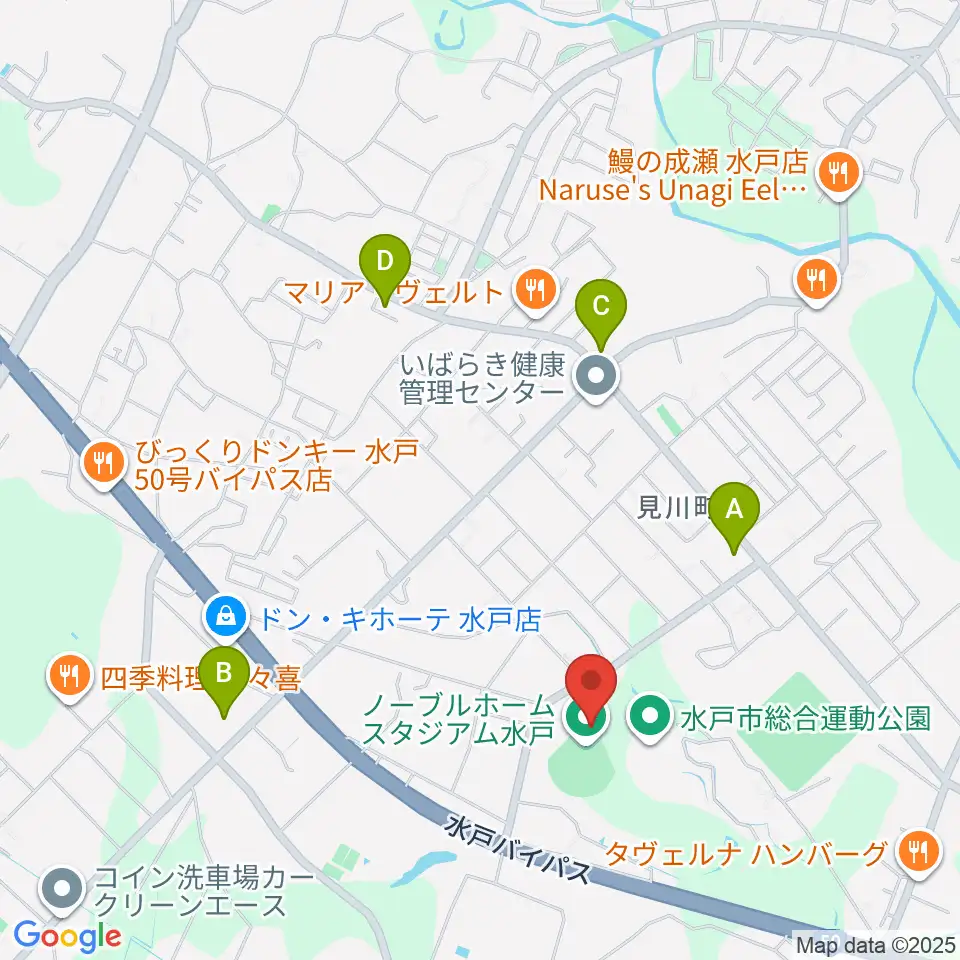 ノーブルホームスタジアム水戸周辺のコンビニエンスストア一覧地図