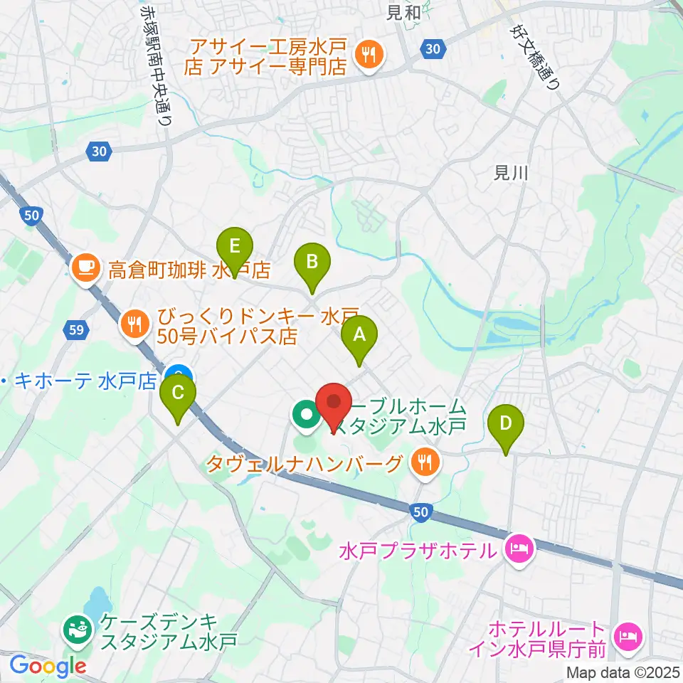 水戸市総合運動公園体育館周辺のコンビニエンスストア一覧地図