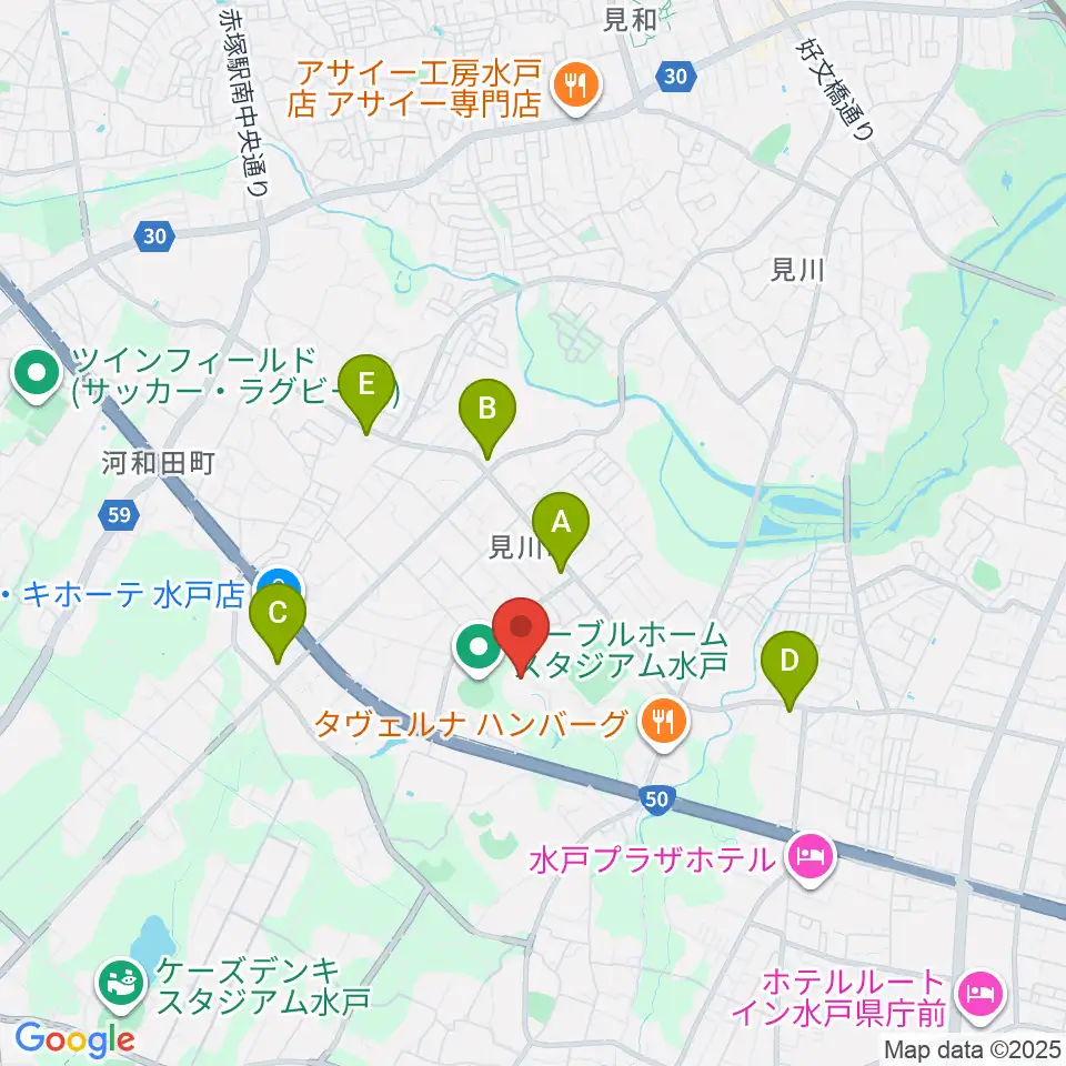 水戸市総合運動公園体育館周辺のコンビニエンスストア一覧地図