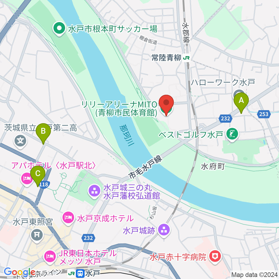 リリーアリーナMITO 青柳公園市民体育館周辺のコンビニエンスストア一覧地図