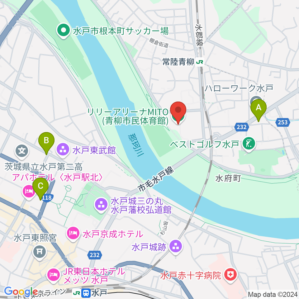 リリーアリーナMITO 青柳公園市民体育館周辺のコンビニエンスストア一覧地図