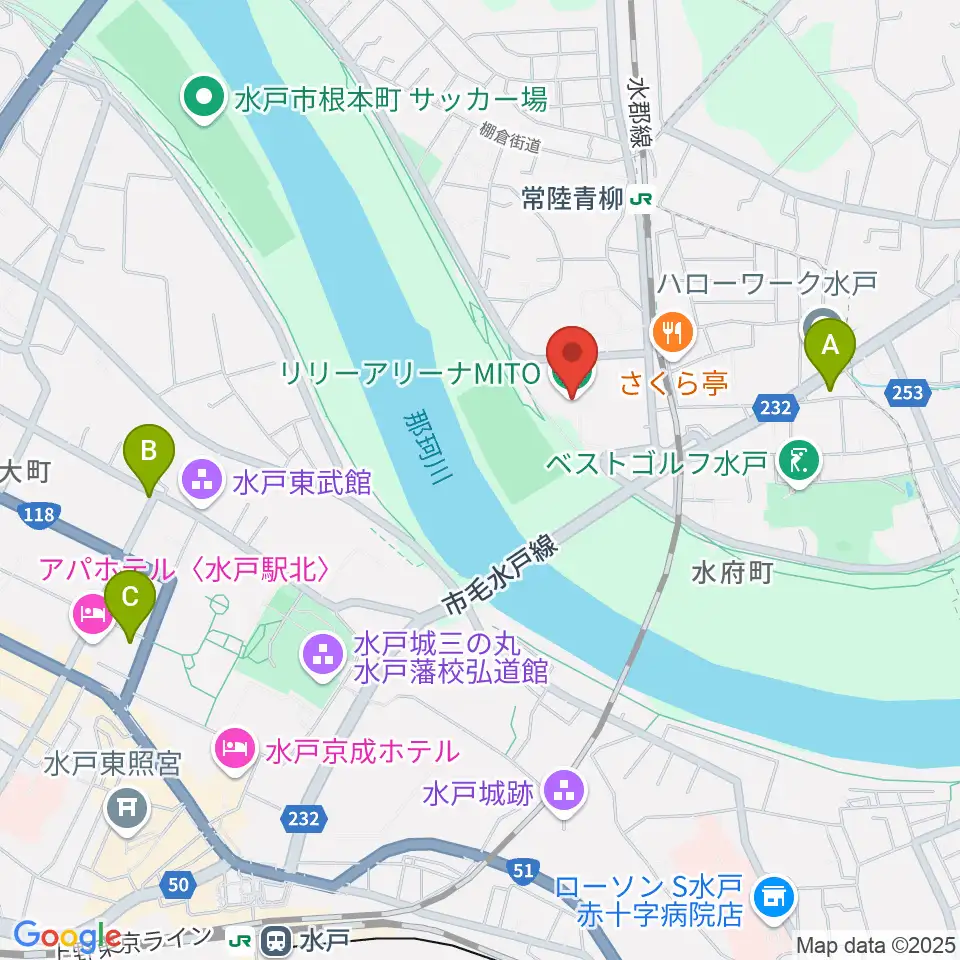 リリーアリーナMITO周辺のコンビニエンスストア一覧地図
