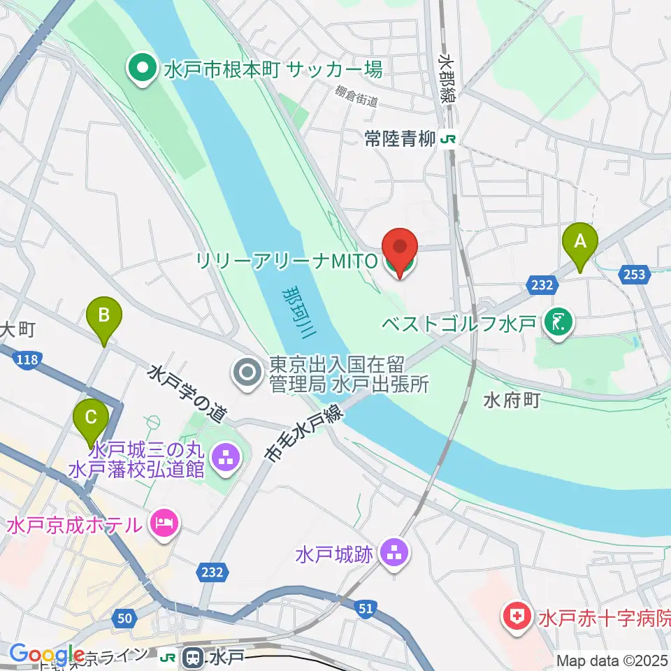 リリーアリーナMITO周辺のコンビニエンスストア一覧地図