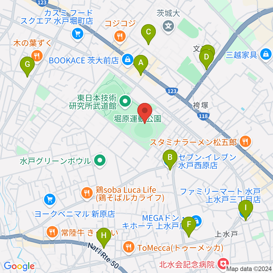 堀原運動公園野球場周辺のコンビニエンスストア一覧地図