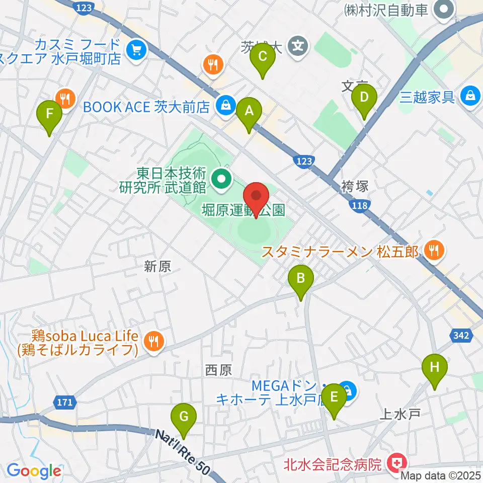 堀原運動公園野球場周辺のコンビニエンスストア一覧地図