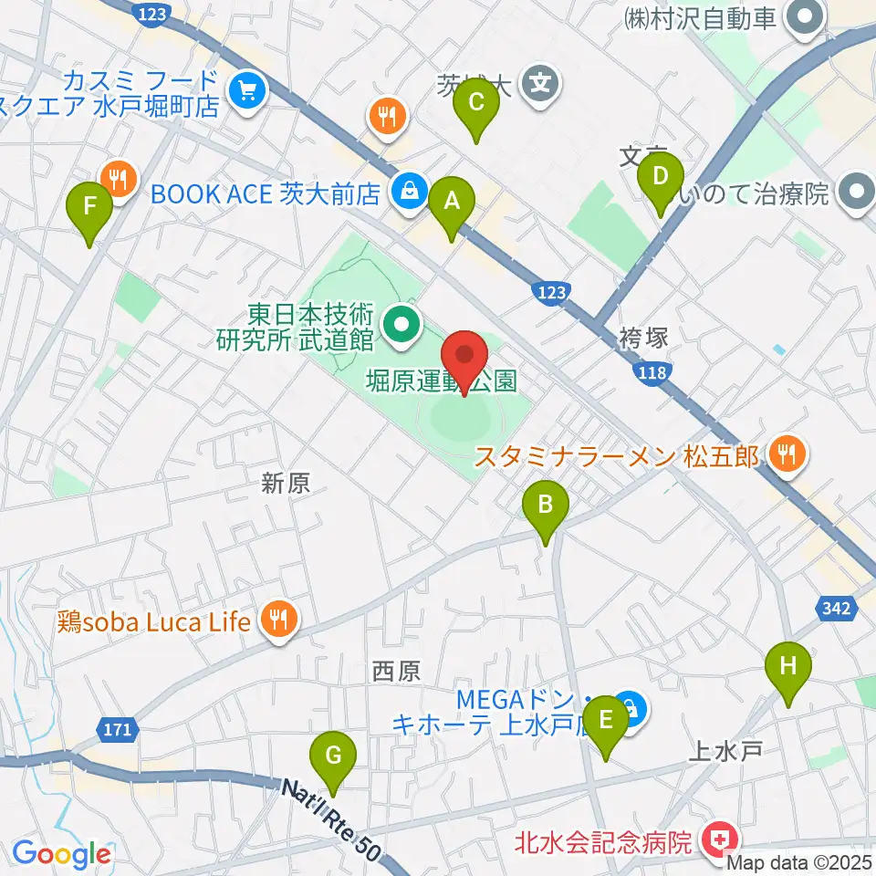 堀原運動公園野球場周辺のコンビニエンスストア一覧地図