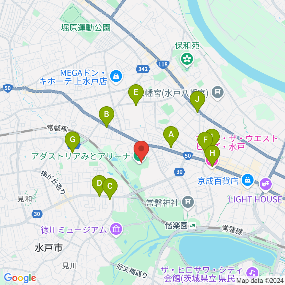 アダストリアみとアリーナ周辺のコンビニエンスストア一覧地図