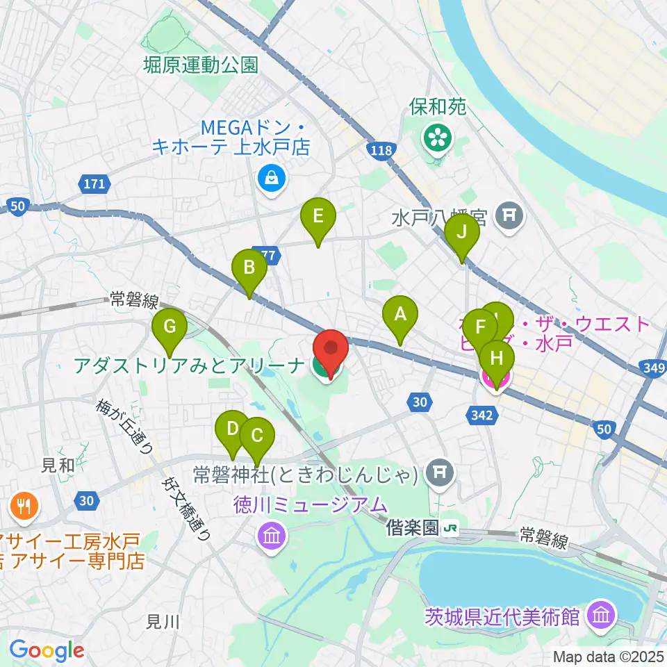 アダストリアみとアリーナ周辺のコンビニエンスストア一覧地図