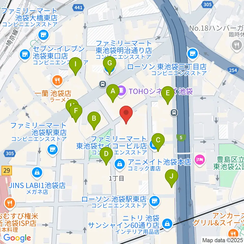 池袋harevutai周辺のコンビニエンスストア一覧地図