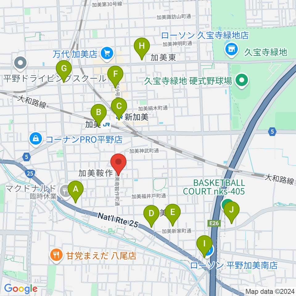 クレアミュージック平野周辺のコンビニエンスストア一覧地図