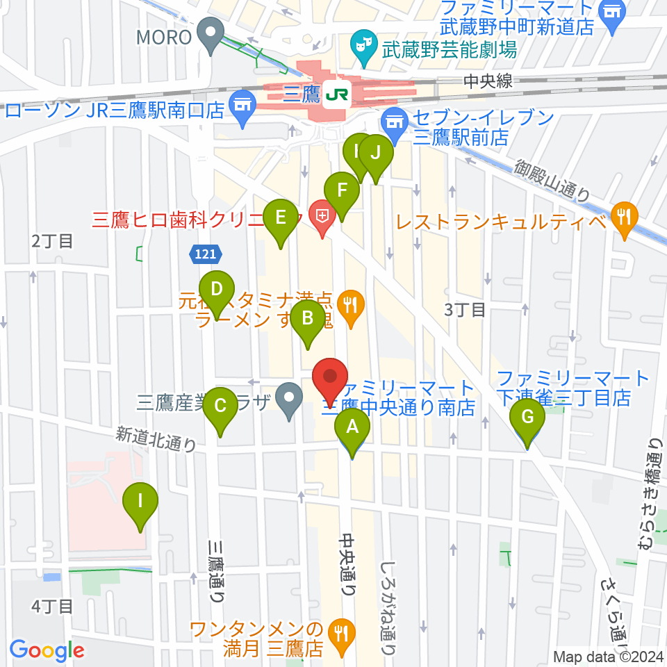 三鷹おんがくのじかん周辺のコンビニエンスストア一覧地図