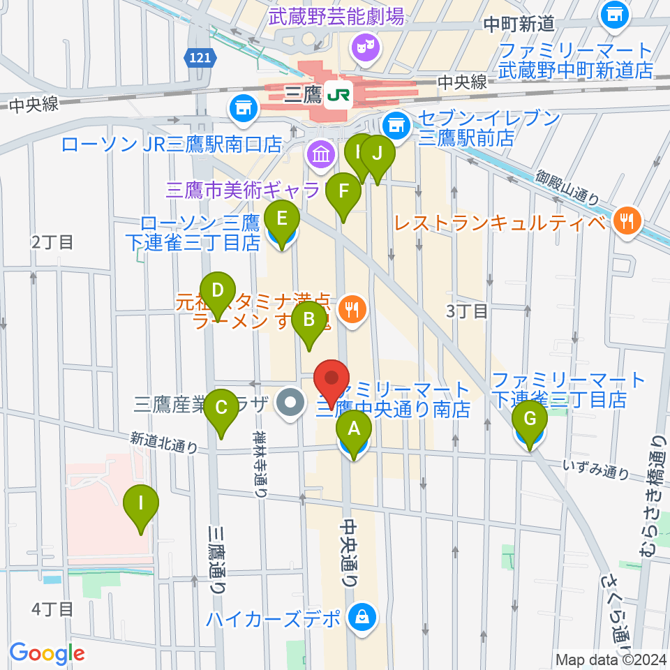 三鷹おんがくのじかん周辺のコンビニエンスストア一覧地図