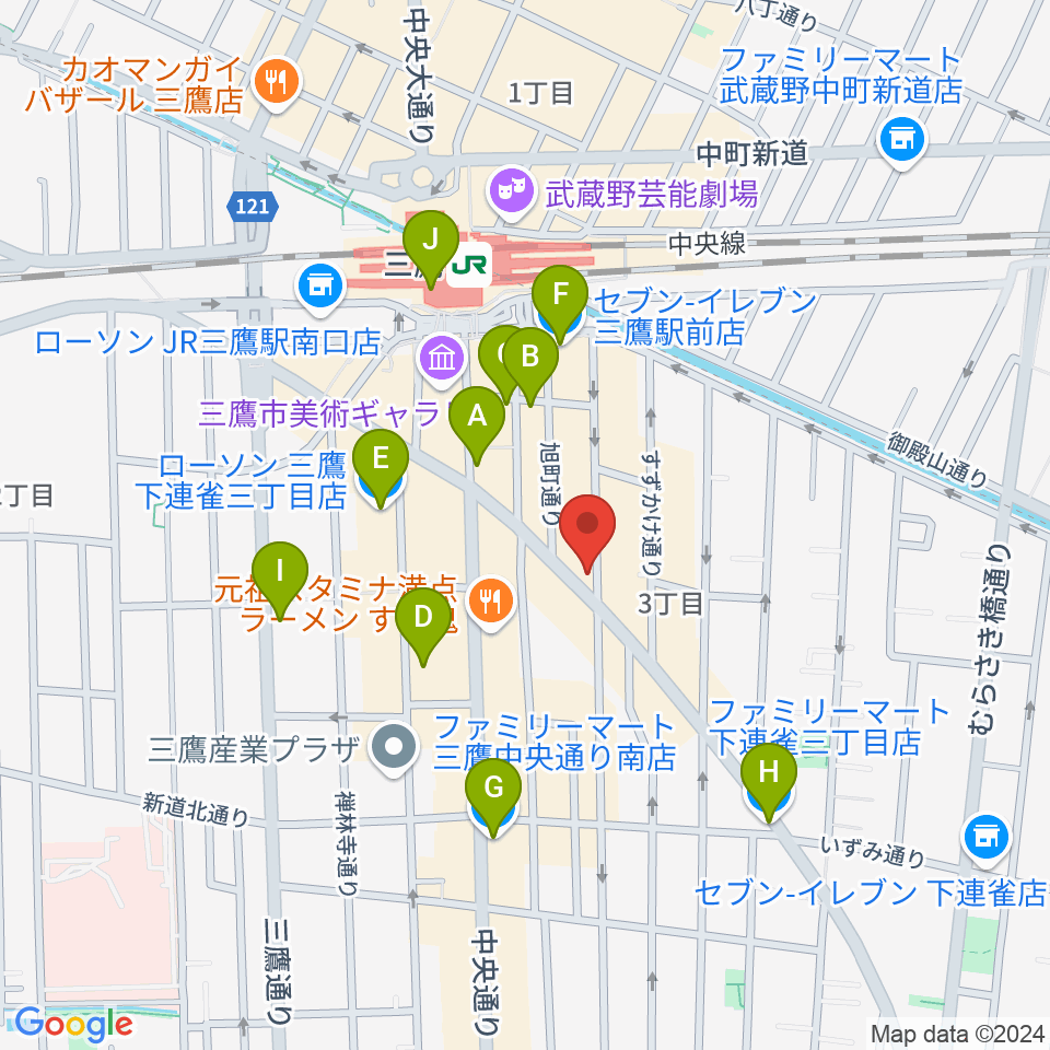 三鷹RI劇場周辺のコンビニエンスストア一覧地図