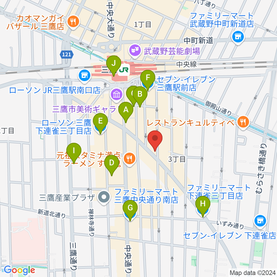 三鷹RI劇場周辺のコンビニエンスストア一覧地図