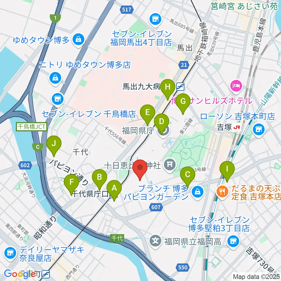 福岡市民体育館周辺のコンビニエンスストア一覧地図