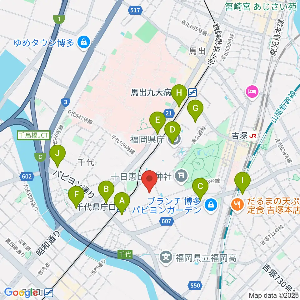 福岡市民体育館周辺のコンビニエンスストア一覧地図