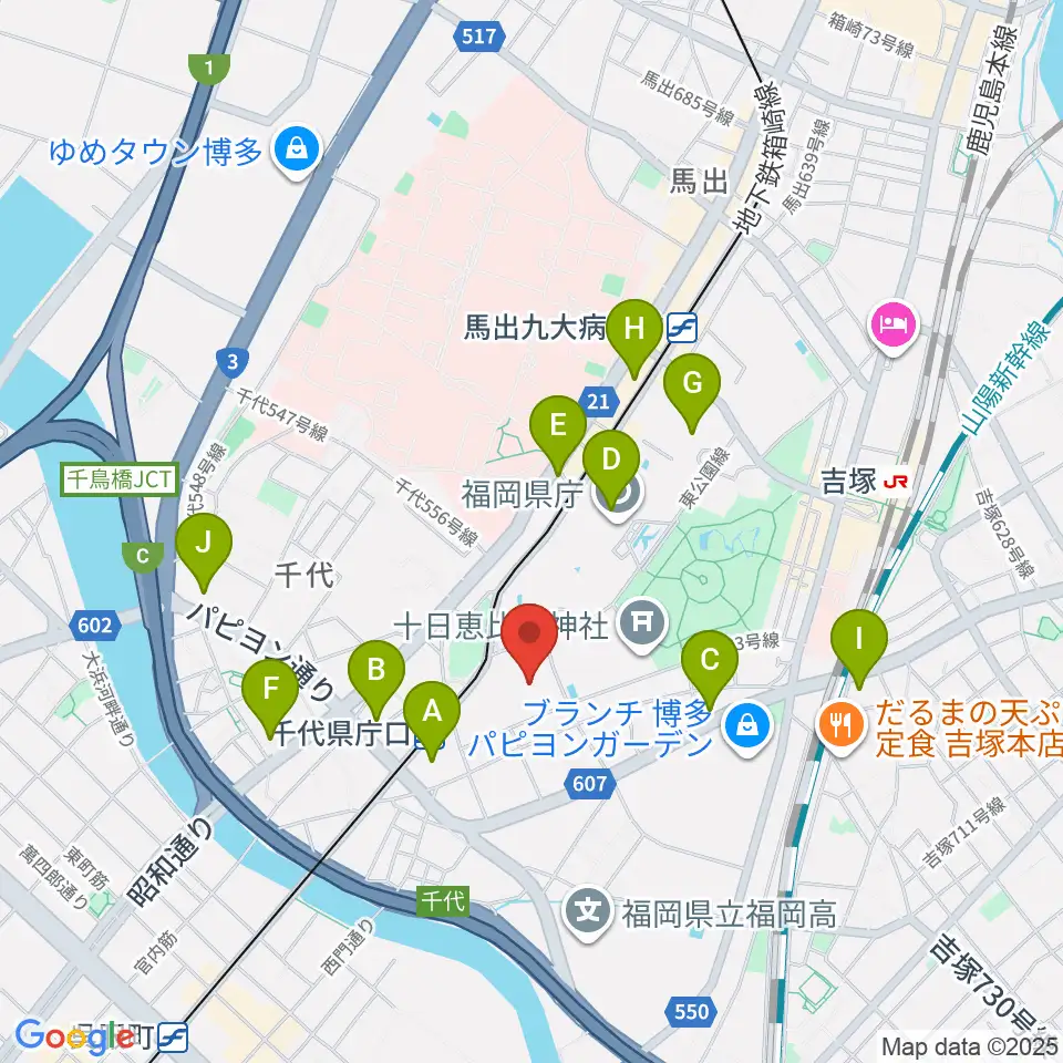 福岡市民体育館周辺のコンビニエンスストア一覧地図