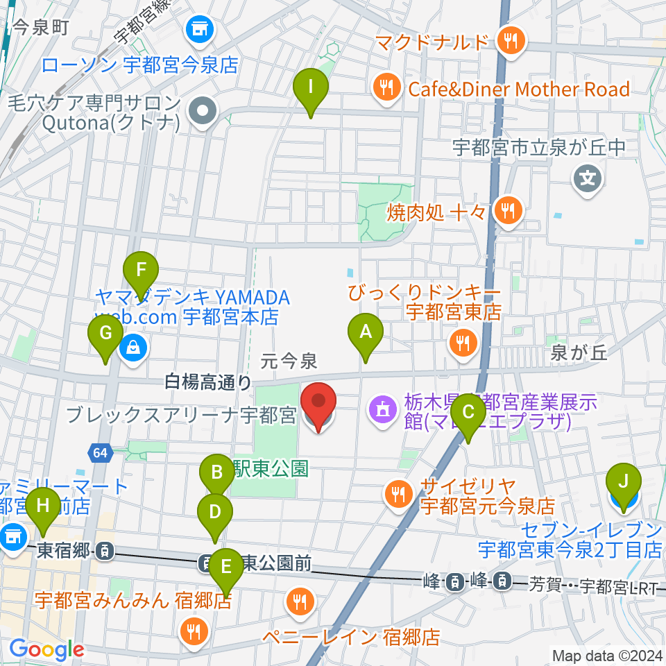 ブレックスアリーナ宇都宮周辺のコンビニエンスストア一覧地図