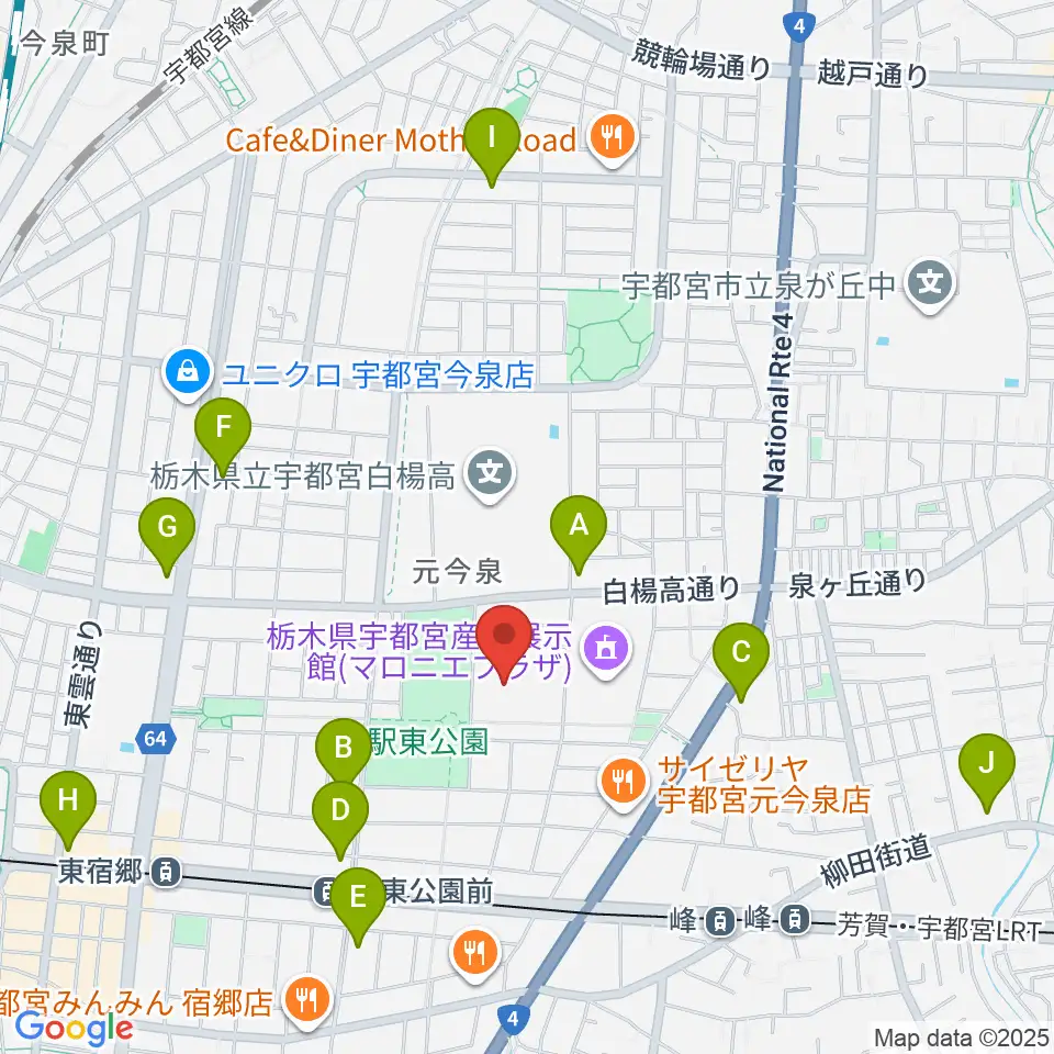 ブレックスアリーナ宇都宮周辺のコンビニエンスストア一覧地図