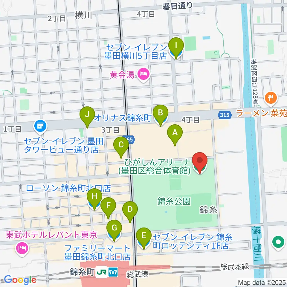 ひがしんアリーナ周辺のコンビニエンスストア一覧地図