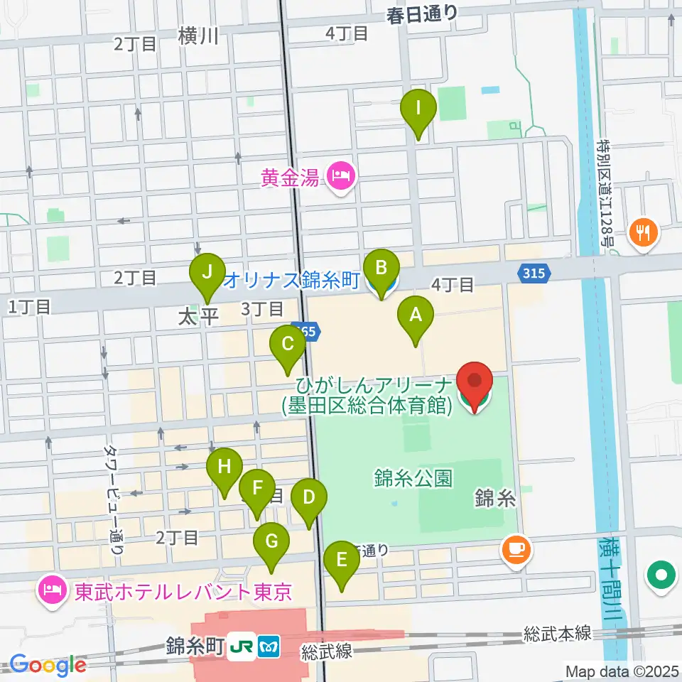 ひがしんアリーナ周辺のコンビニエンスストア一覧地図