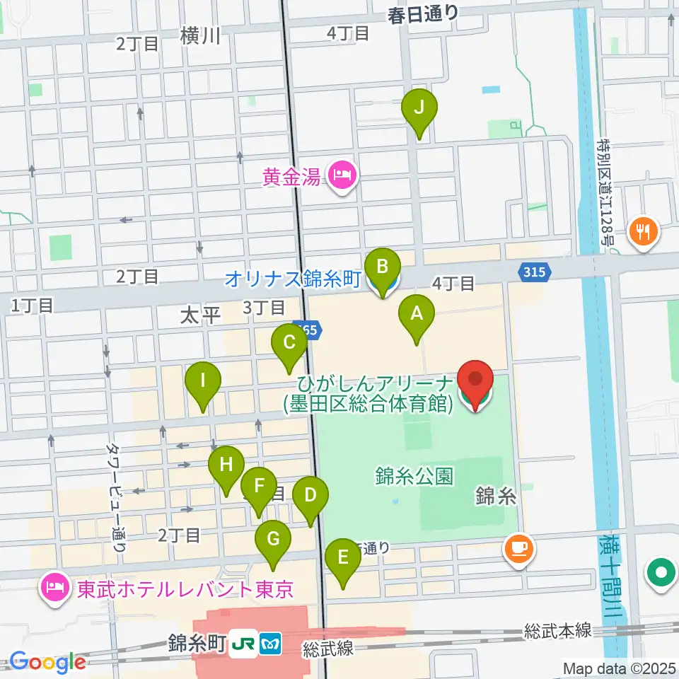 ひがしんアリーナ周辺のコンビニエンスストア一覧地図