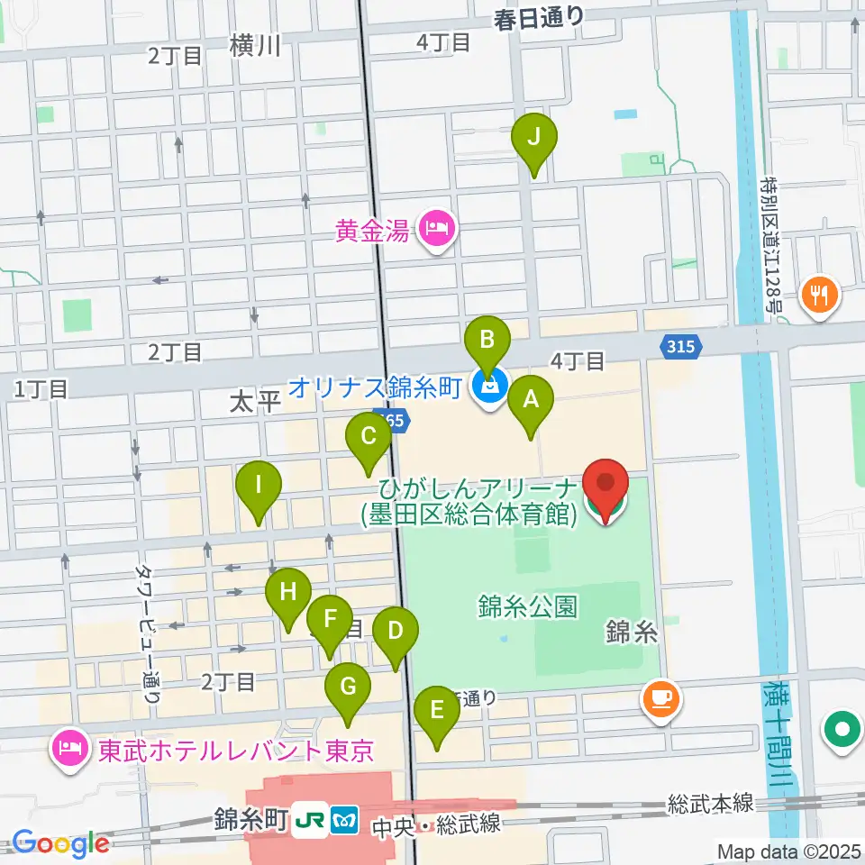 ひがしんアリーナ周辺のコンビニエンスストア一覧地図