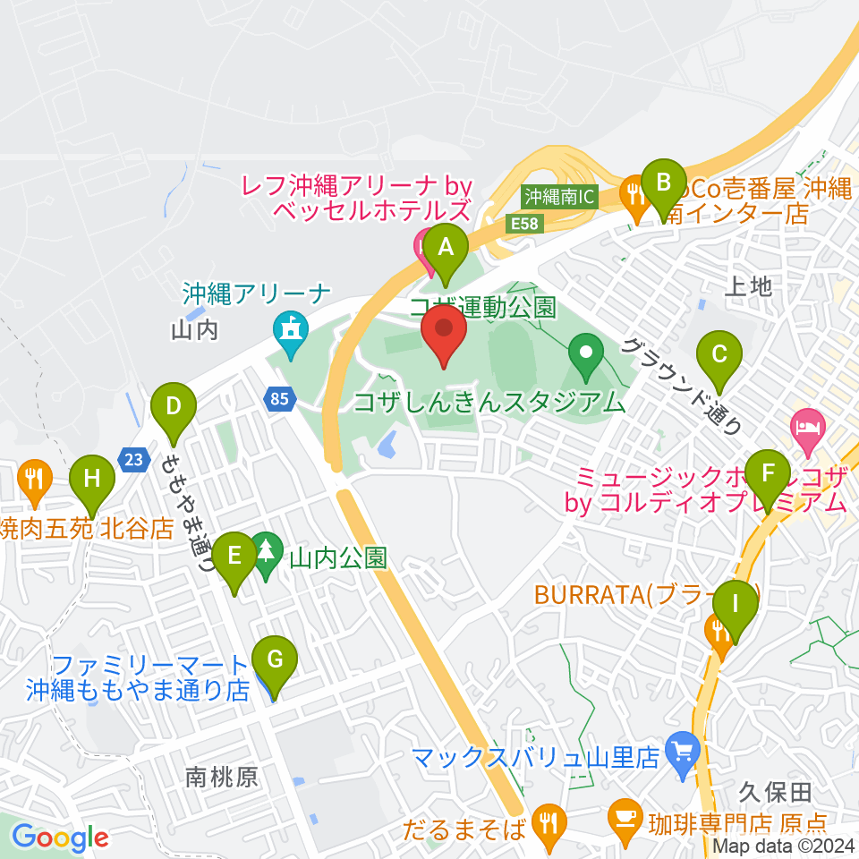 沖縄市体育館周辺のコンビニエンスストア一覧地図